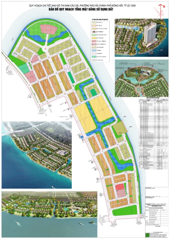 Bản đồ quy hoạch tổng mặt bằng sử dụng đất Khu đô thị Nam Cầu Dài. (Ảnh: Sở Xây dựng Quảng Bình).