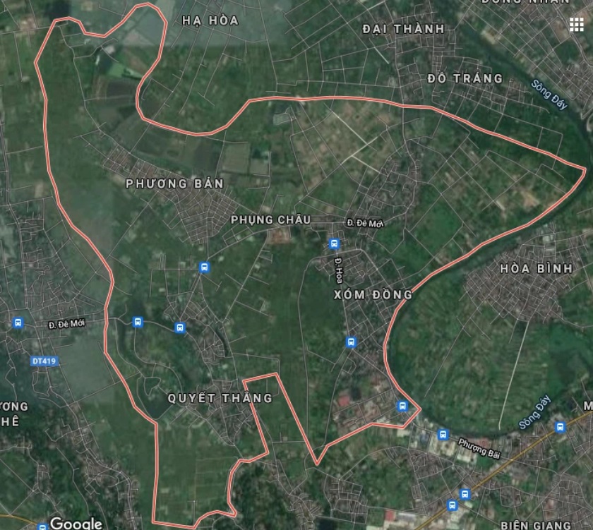 Xã Phụng Châu trên bản đồ Google vệ tinh.