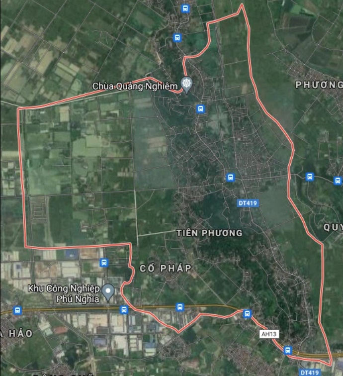 Xã Tiên Phương trên bản đồ Google vệ tinh.