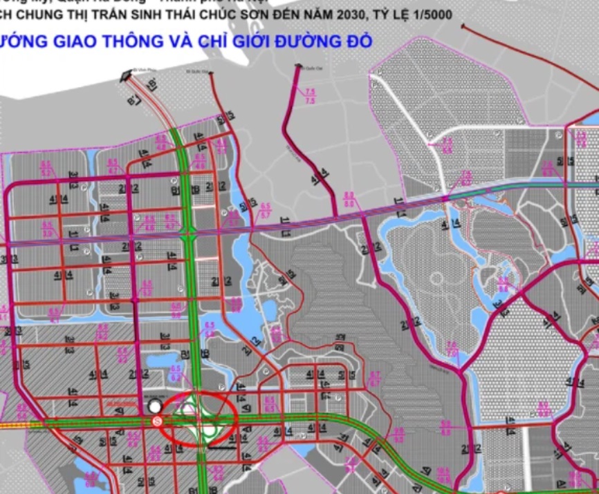 Bản đồ quy hoạch giao thông xã Tiên Phương theo bản đồ quy hoạch chung thị trấn sinh thái Chúc Sơn.