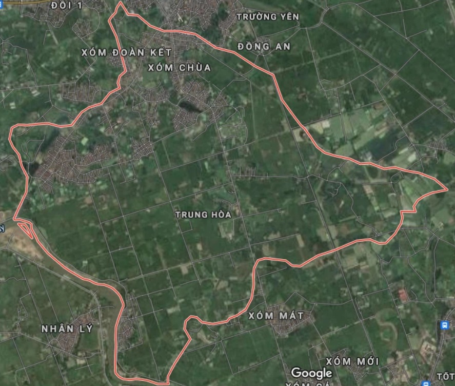 Xã Trung Hòa trên bản đồ Google vệ tinh.