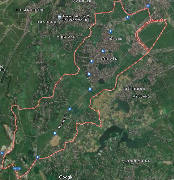 Xã Hữu Văn trên bản đồ Google vệ tinh.