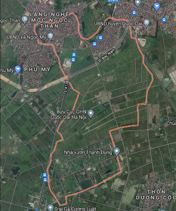Xã Thạch Thán trên bản đồ Google vệ tinh.