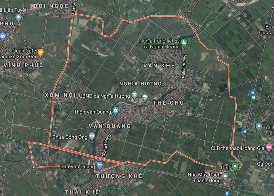Xã Nghĩa Hương trên bản đồ Google vệ tinh.