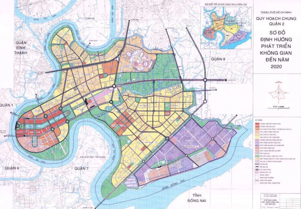 Quy hoạch giao thông quận 2 thể hiện trên bản đồ quy hoạch chung quận 2. 