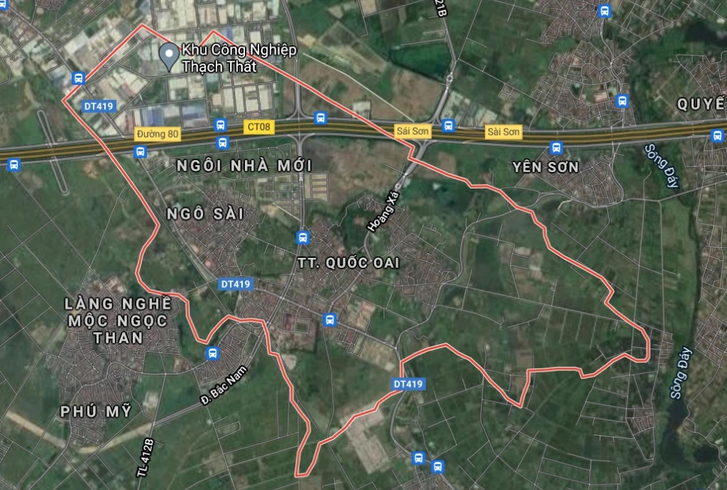 Thị trấn Quốc Oai trên bản đồ Google vệ tinh.