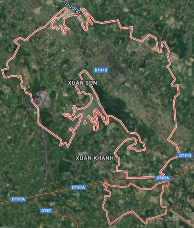 Xã Xuân Sơn trên bản đồ Google vệ tinh.