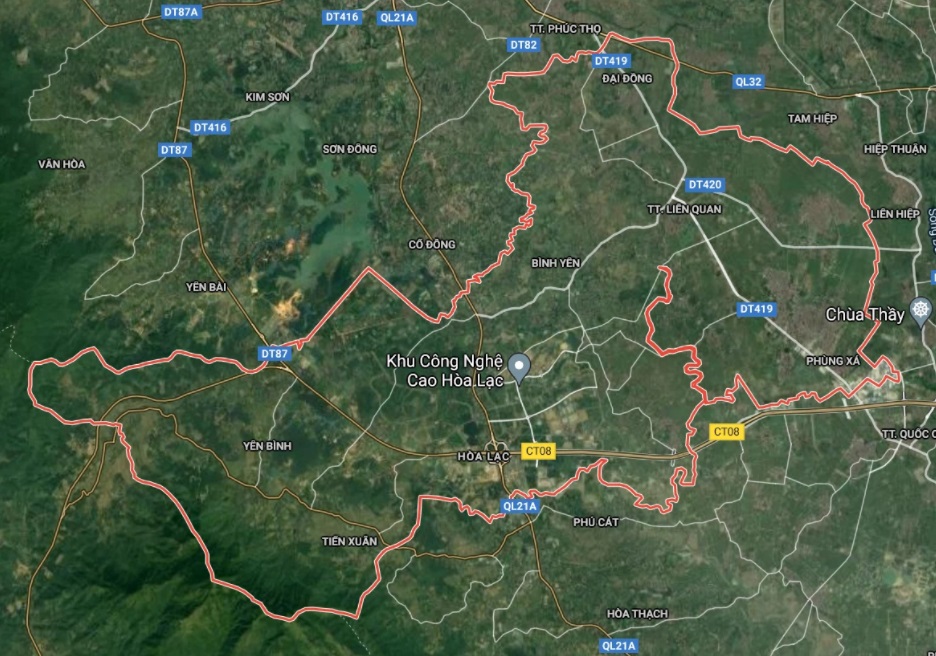 Huyện Thạch Thất trên bản đồ Google vệ tinh.