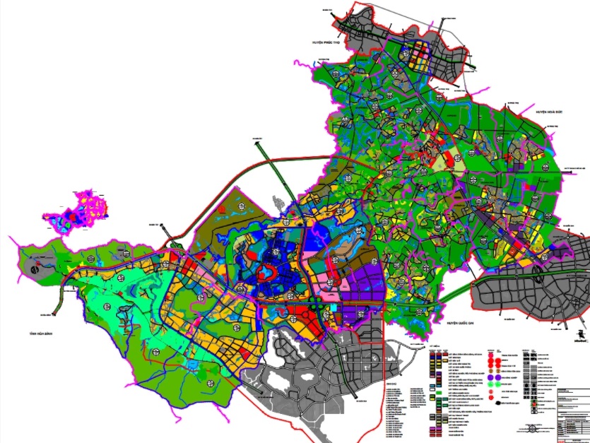 Bản đồ quy hoạch giao thông huyện Thạch Thất theo bản đồ quy hoạch chung.