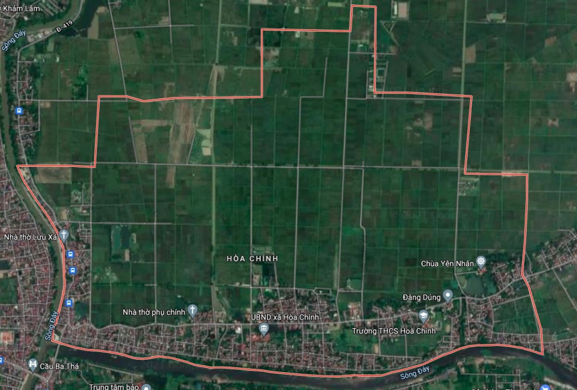 Xã Hòa Chính trên bản đồ Google vệ tinh.