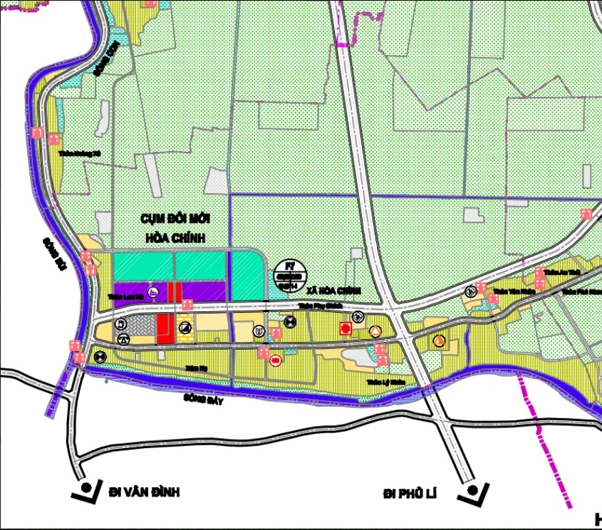 Bản đồ quy hoạch giao thông xã Hòa Chính theo bản đồ quy hoạch chung xây dựng huyện Chương Mỹ thành phố Hà Nội đến năm 2030.