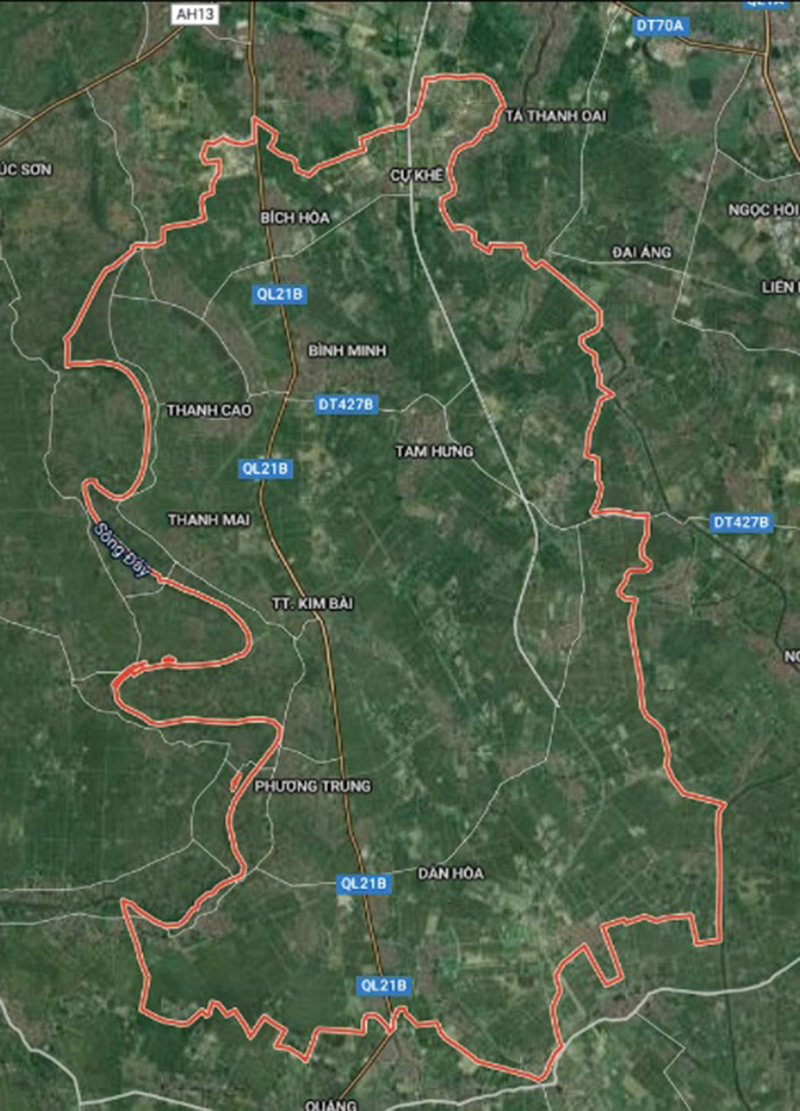 Huyện Thanh Oai trên bản đồ Google vệ tinh.