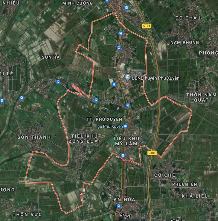 Thị trấn Phú Xuyên trên bản đồ Google vệ tinh.