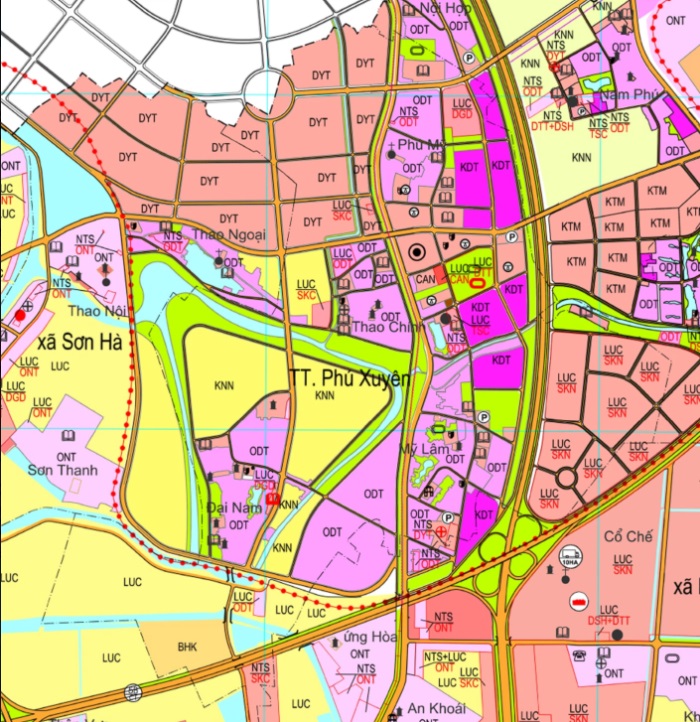 Bản đồ quy hoạch giao thông thị trấn Phú Xuyên (Nguồn: Ứng dụng công khai thông tin đất đai Thành phố Hà Nội).
