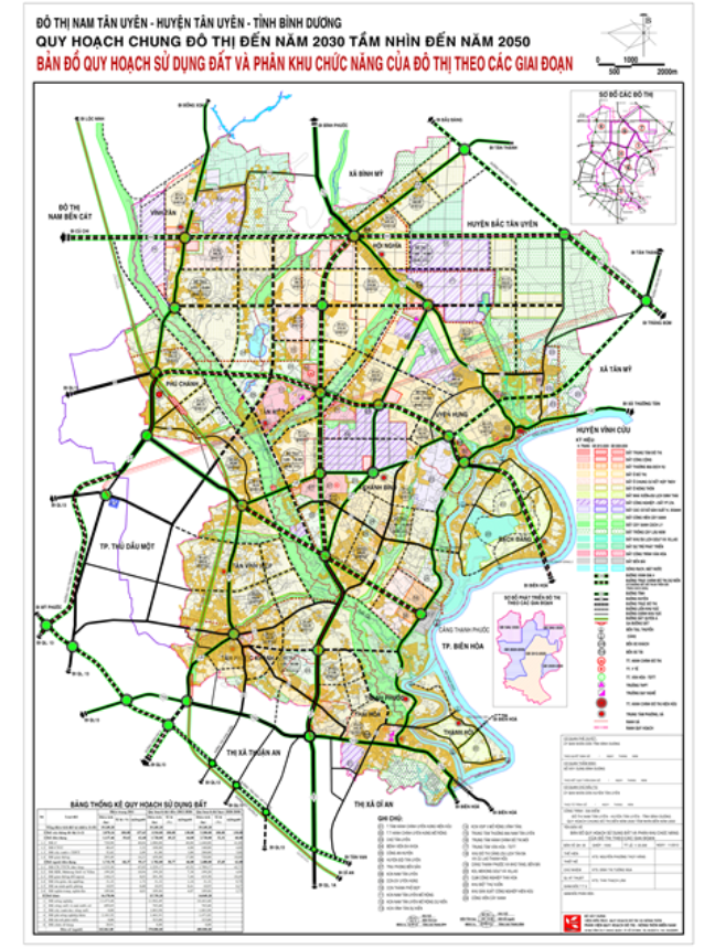Bản đồ kế hoạch sử dụng đất và phân khu chức năng Nam Tân Uyên