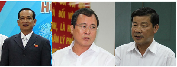 Các lãnh đạo Tỉnh ủy Bình Dương nhiệm kỳ 2015-2020 (từ trái qua): ông Phạm Văn Cành - phó bí thư thường trực, ông Trần Văn Nam - bí thư Tỉnh ủy và ông Trần Thanh Liêm - phó bí thư kiêm chủ tịch UBND tỉnh.