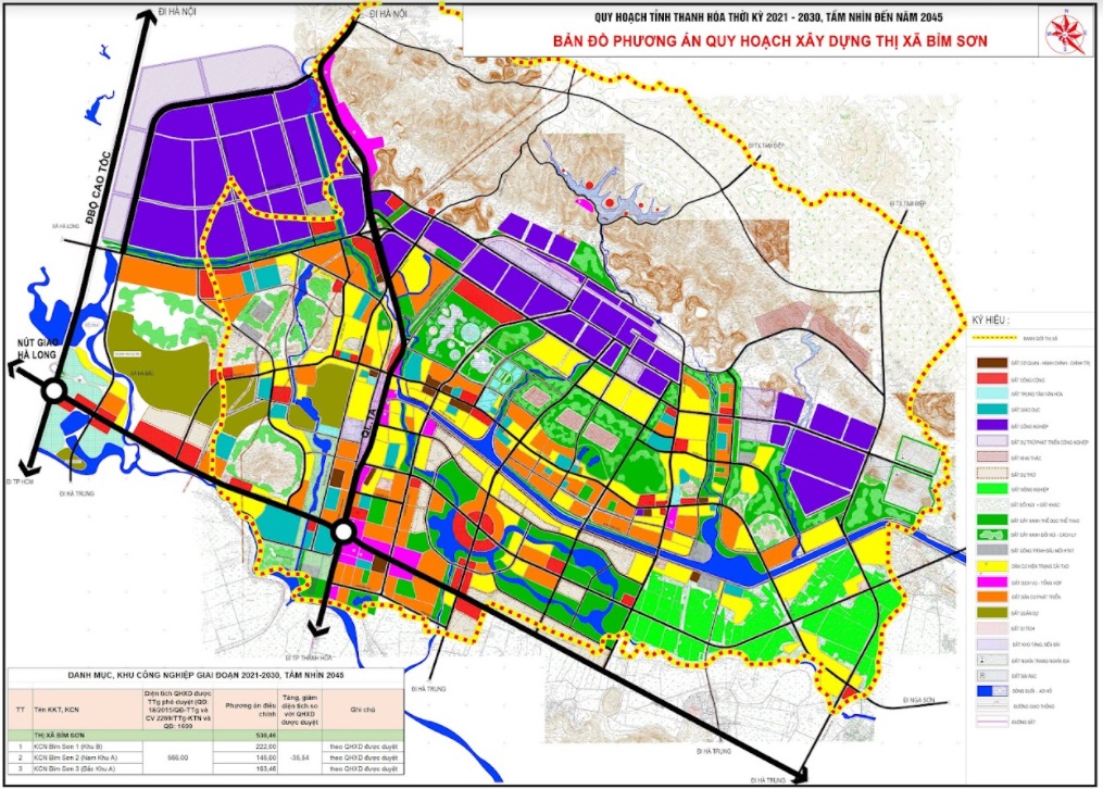 Bản đồ phương án quy hoạch xây dựng thị xã Bỉm Sơn