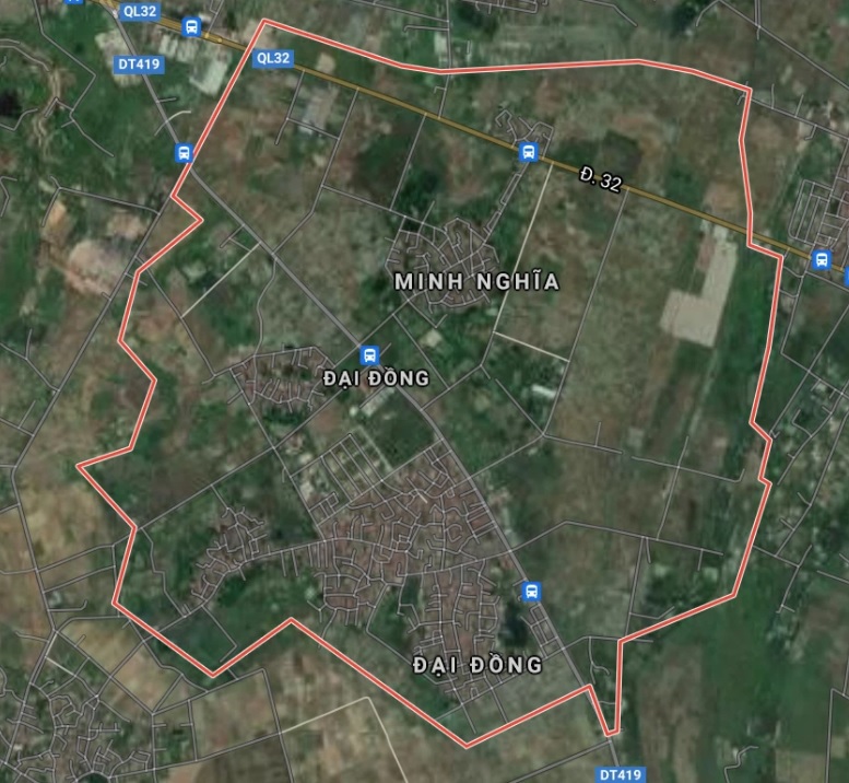 Xã Đại Đồng trên bản đồ Google vệ tinh.