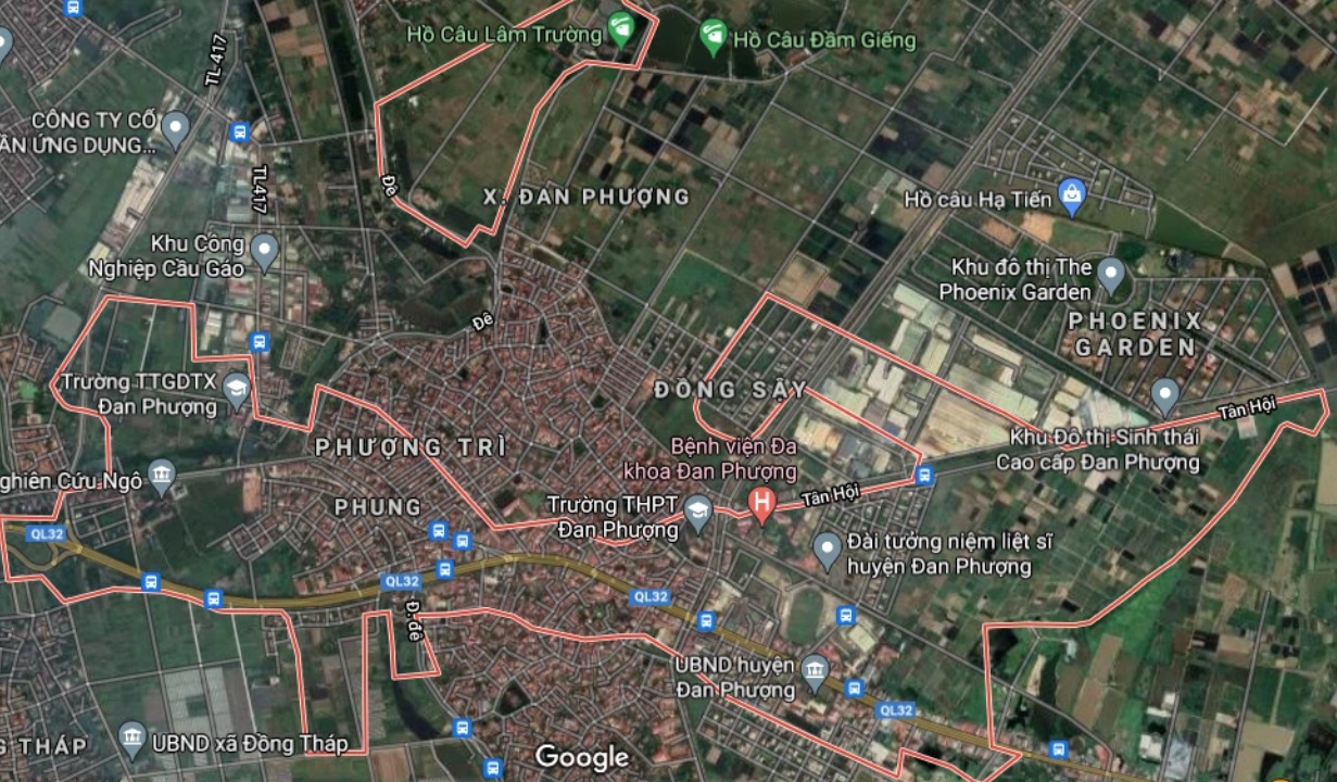 Thị trấn Phùng trên bản đồ Google vệ tinh.