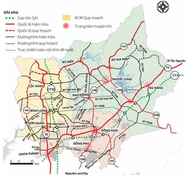 Sơ đồ các tuyến đường tỉnh lộ chiến lược được quy hoạch phát triển giao thông vận tải tỉnh Bình Phước