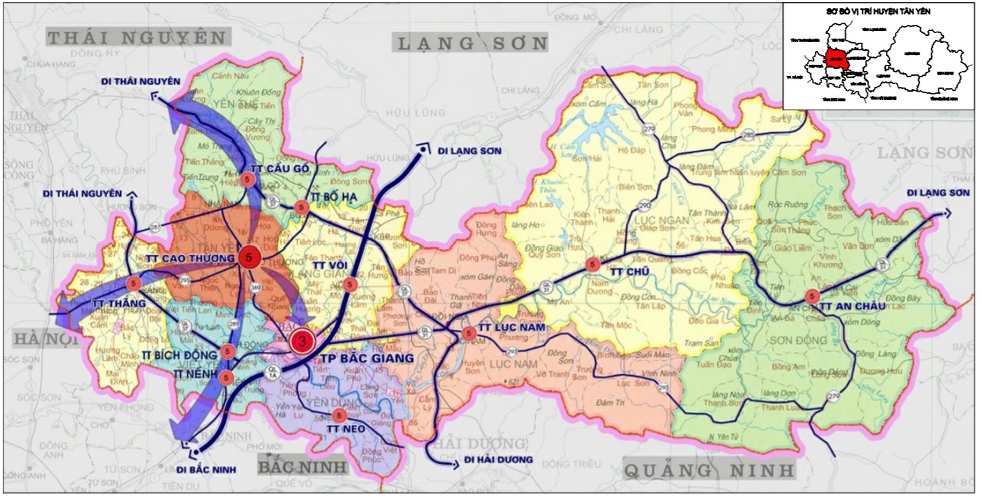 Vị trí kết nối vùng huyện Tân Yên tỉnh Bắc Giang
