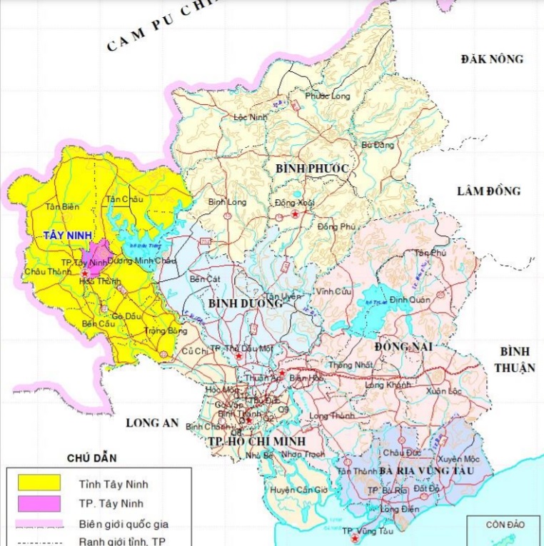 Vị trí thành phố Tây Ninh trên bản đồ