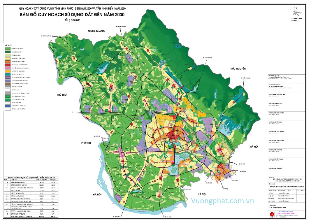 Bản đồ quy hoạch sử dụng đất tại tỉnh Vĩnh Phúc đến 2030