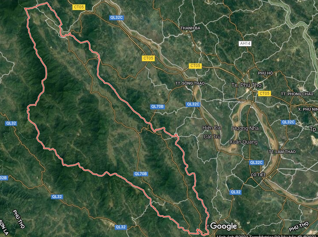 Huyện Yên Lập trên bản đồ Google vệ tinh.