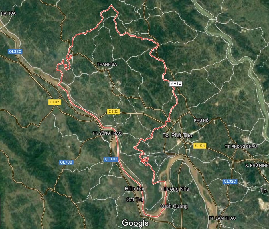 Huyện Thanh Ba trên bản đồ Google vệ tinh.