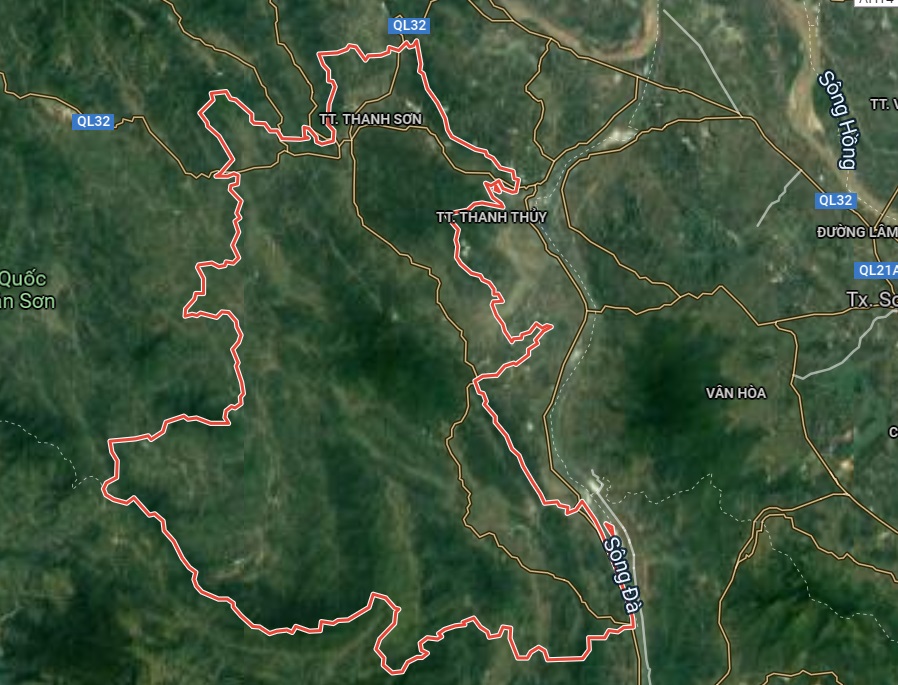 Huyện Thanh Sơn trên bản đồ Google vệ tinh.