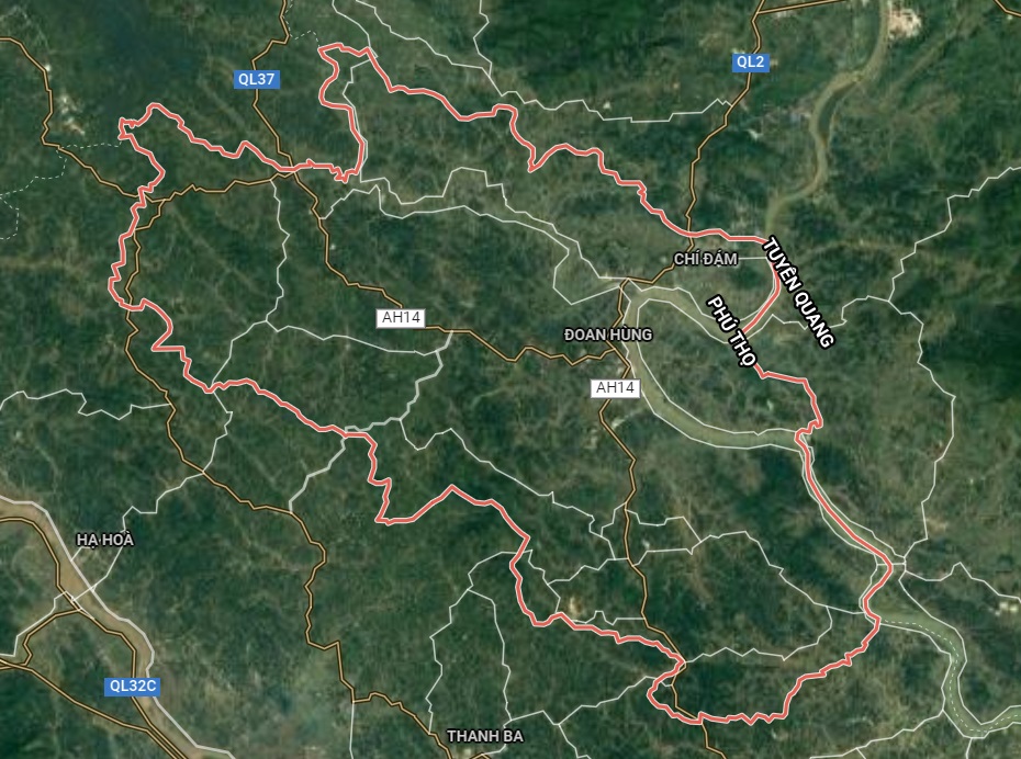 Huyện Đoan Hùng trên bản đồ Google vệ tinh.