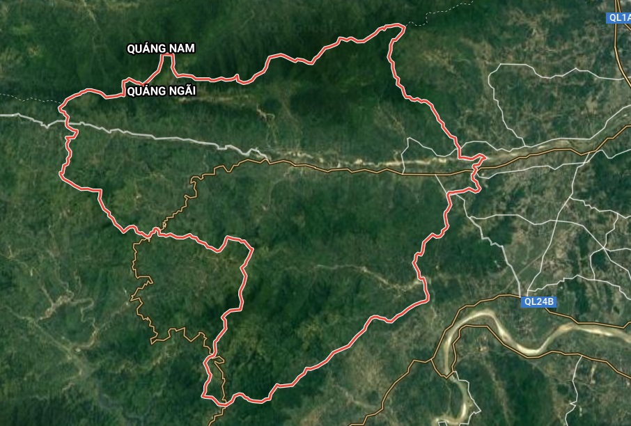 Khu vực Trà Bồng trên bản đồ vệ tinh Google.