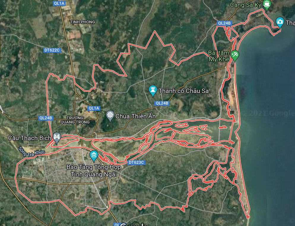 Thành phố Quảng Ngãi trên bản đồ Google vệ tinh.