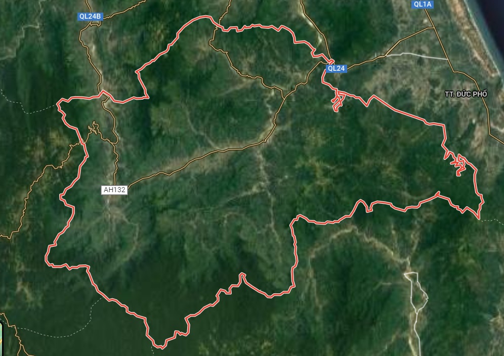 Huyện Ba Tơ trên bản đồ Google vệ tinh.