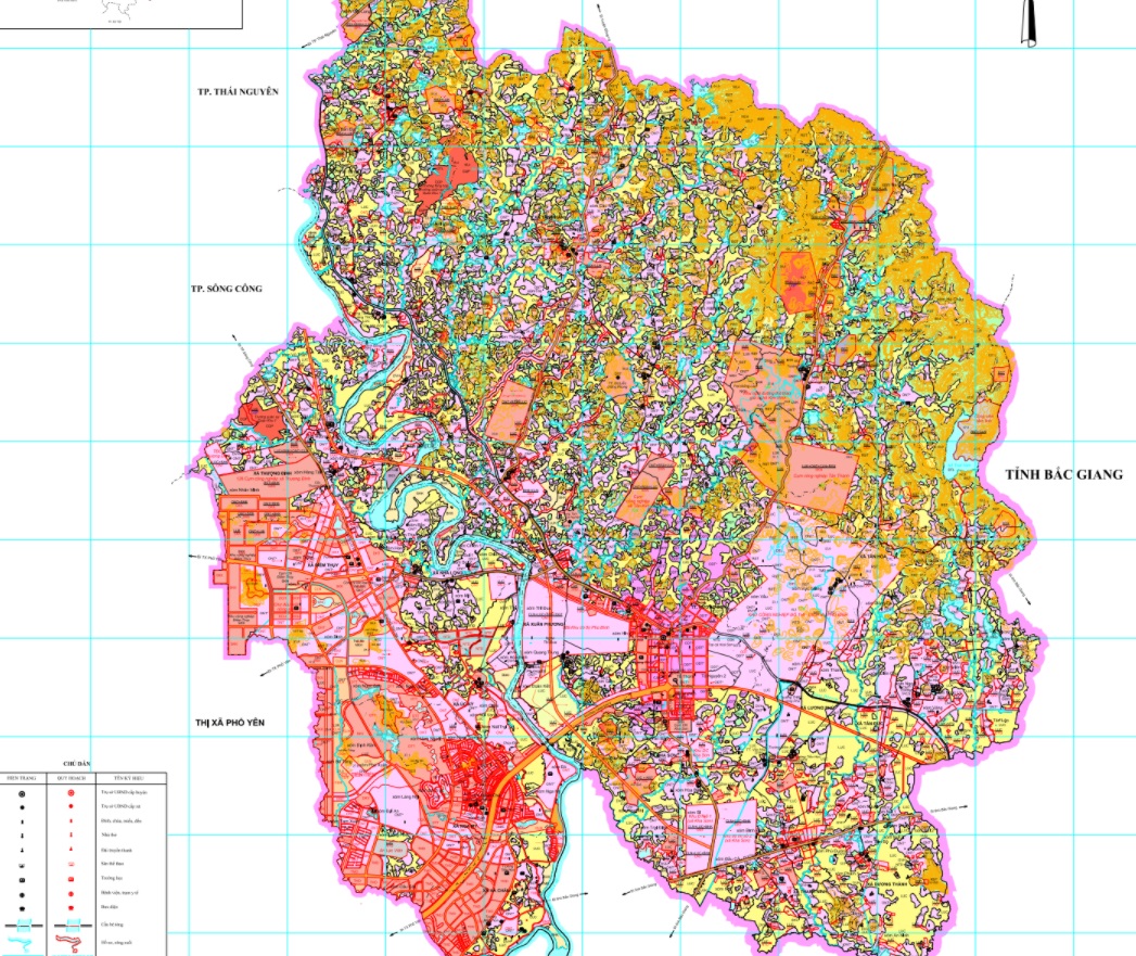 Bản đồ quy hoạch giao thông được xác định theo bản đồ quy hoạch sử dụng đất năm 2030 huyện Phú Bình
