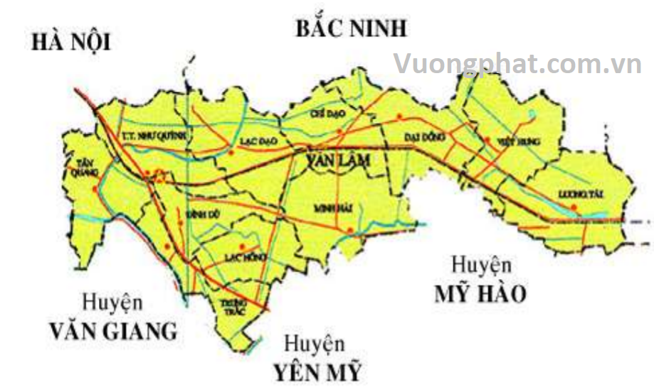 Sơ đồ vị trí địa lý huyện Văn Lâm - tỉnh Hưng Yên. 