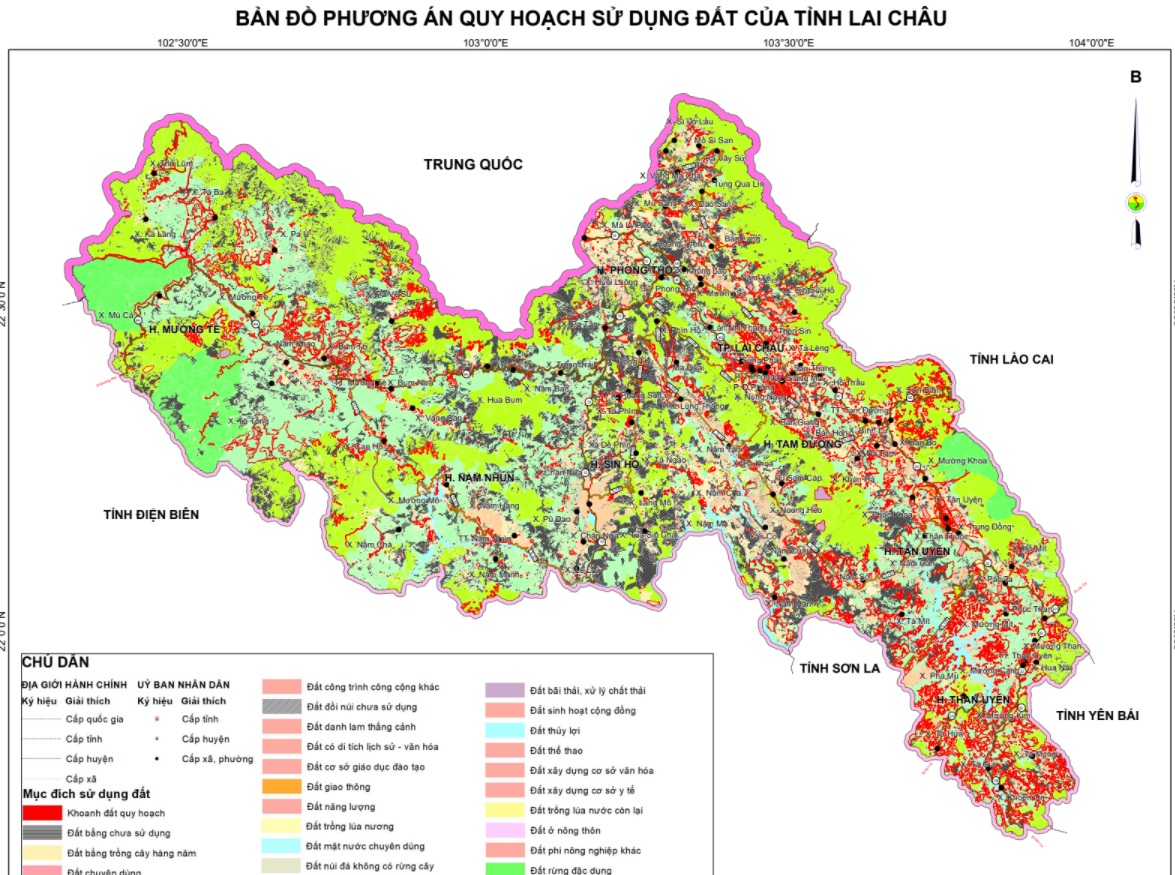 Bản đồ quy hoạch sử dụng đất Tam Đường được xác định theo bản đồ quy hoạch sử dụng đất tỉnh Lai Châu đến 2030