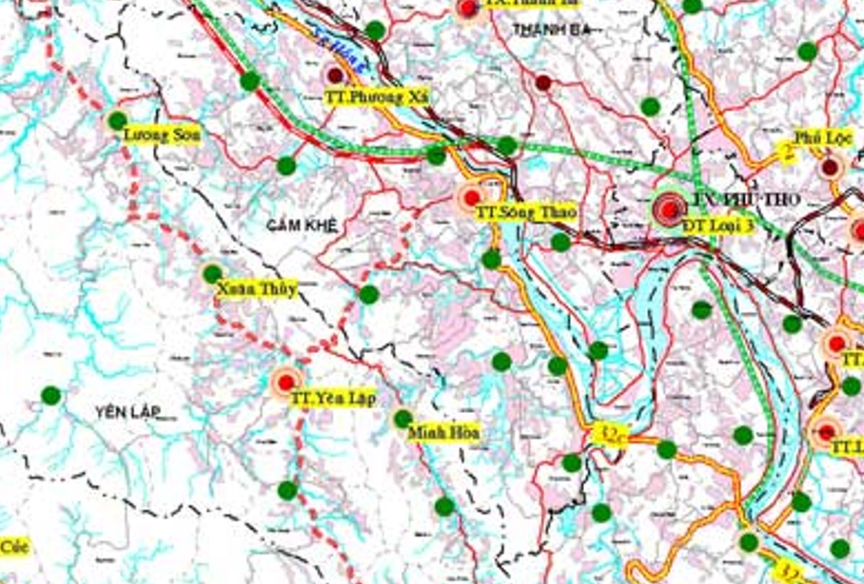 Bản đồ quy hoạch giao thông huyện Cẩm Khê theo bản đồ quy hoạch dân số đô thị đến năm 2030 tỉnh Phú Thọ.