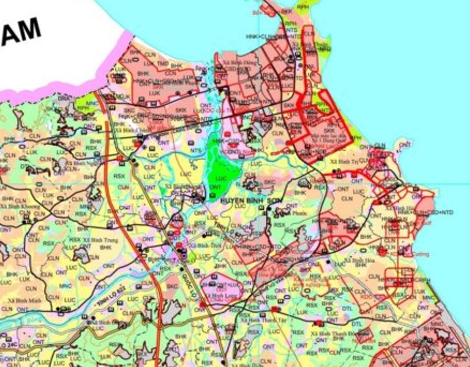 Bản đồ quy hoạch giao thông huyện Bình Sơn theo bản đồ quy hoạch sử dụng đất đến năm 2030 tỉnh Quảng Ngãi.