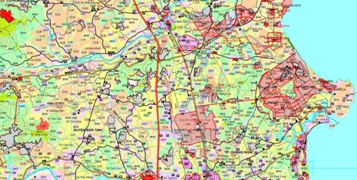 Bản đồ quy hoạch giao thông theo bản đồ quy hoạch sử dụng đất đến năm 2030 tỉnh Quảng Ngãi.