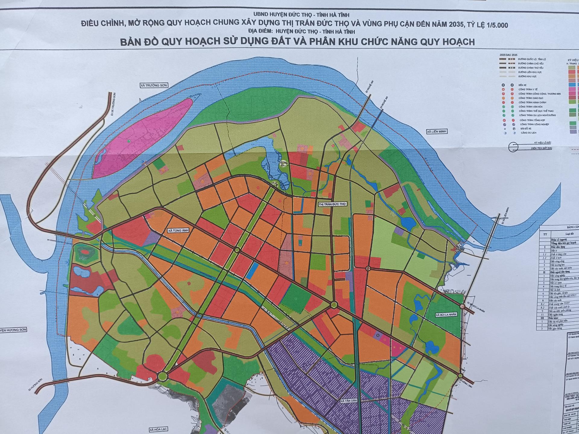 Bản đồ quy hoạch sử dụng đất và các phân khu chức năng thị trấn Đức Thọ