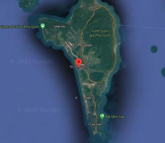 Thành phố Phú Quốc trên bản đồ vệ tinh