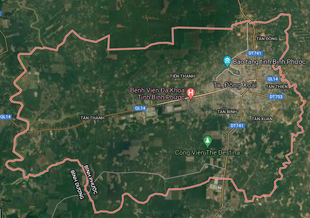 Thành phố Đồng Xoài trên google vệ tinh
