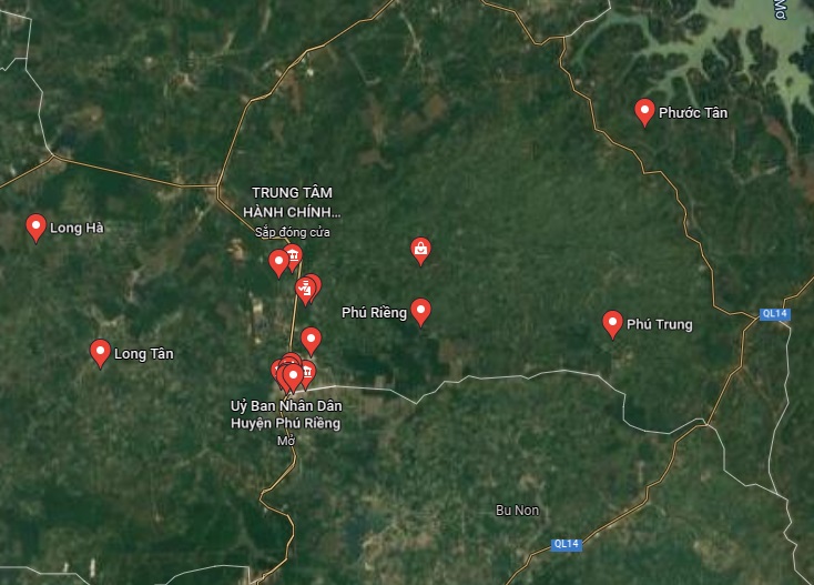 Huyện Phú Riềng trên bản đồ vệ tinh