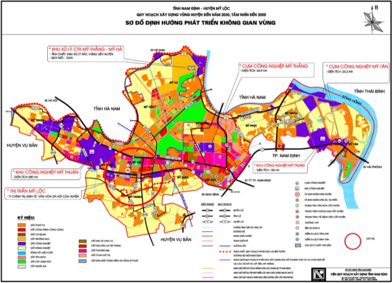 Sơ đồ định hướng phát triển không gian huyện Mỹ Lộc đến 2030