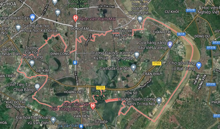Vị trí quận Hoàng Mai trên google vệ tinh