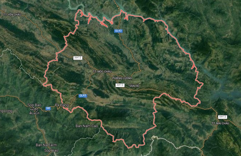 Huyện Mộc Châu trên google vệ tinh