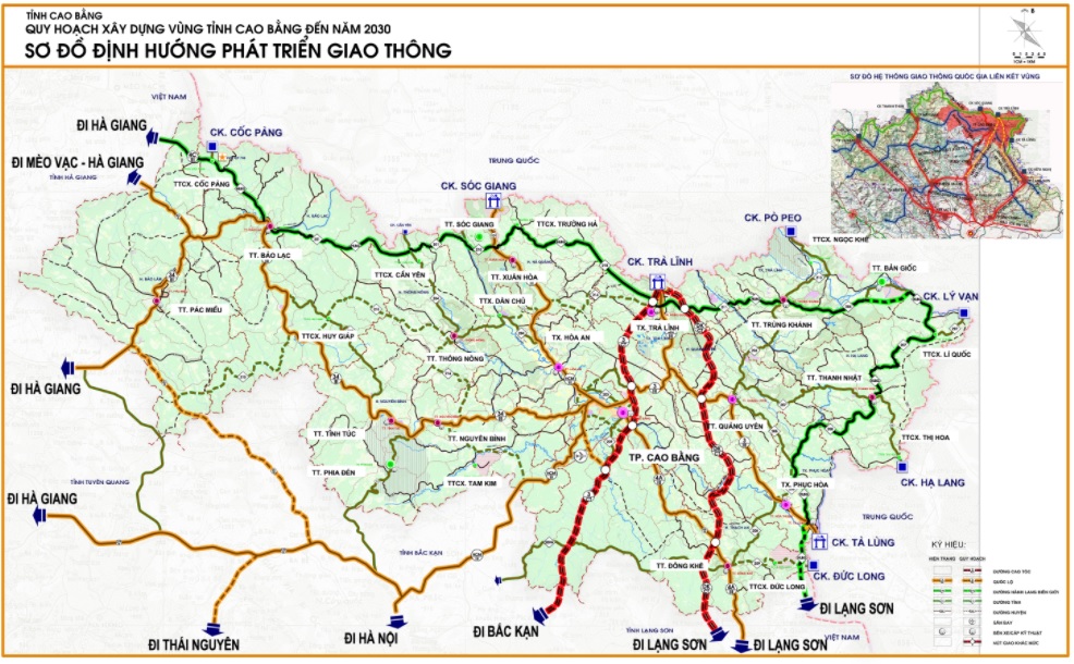 Bản đồ định hướng quy hoạch phát triển hạ tầng giao thông vận tải tỉnh Cao Bằng
