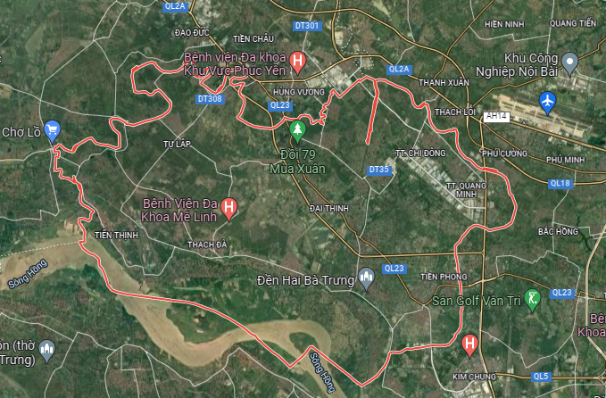 Vị trí huyện Mê Linh trên google vệ tinh