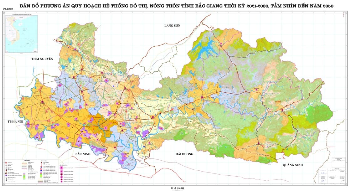 Bản đồ quy hoạch phát triển hệ thống đô thị tỉnh Bắc Giang